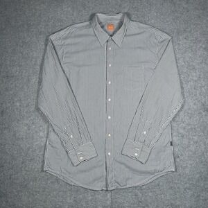 Hugo Boss Button Down‎ Shirt Men's Size XXXL 3XL White Blue Vertical Striped